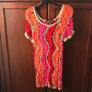 NWOT Orange/red/pink hand crotchet stretchy top